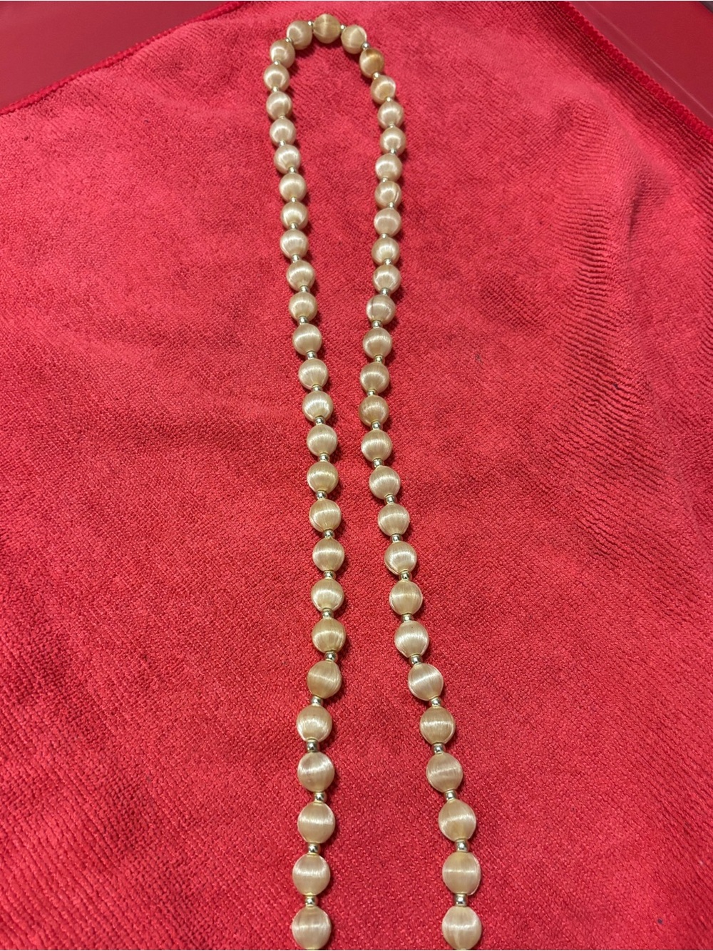 Vintage Elegant Cream Satin Bead Necklace - Unbranded